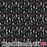 Dreamcatcher Night Sky Stars Feather Hanging Pattern Dark Background Digital Print Fabric by the Metre UK Sewing Quilting Textile
