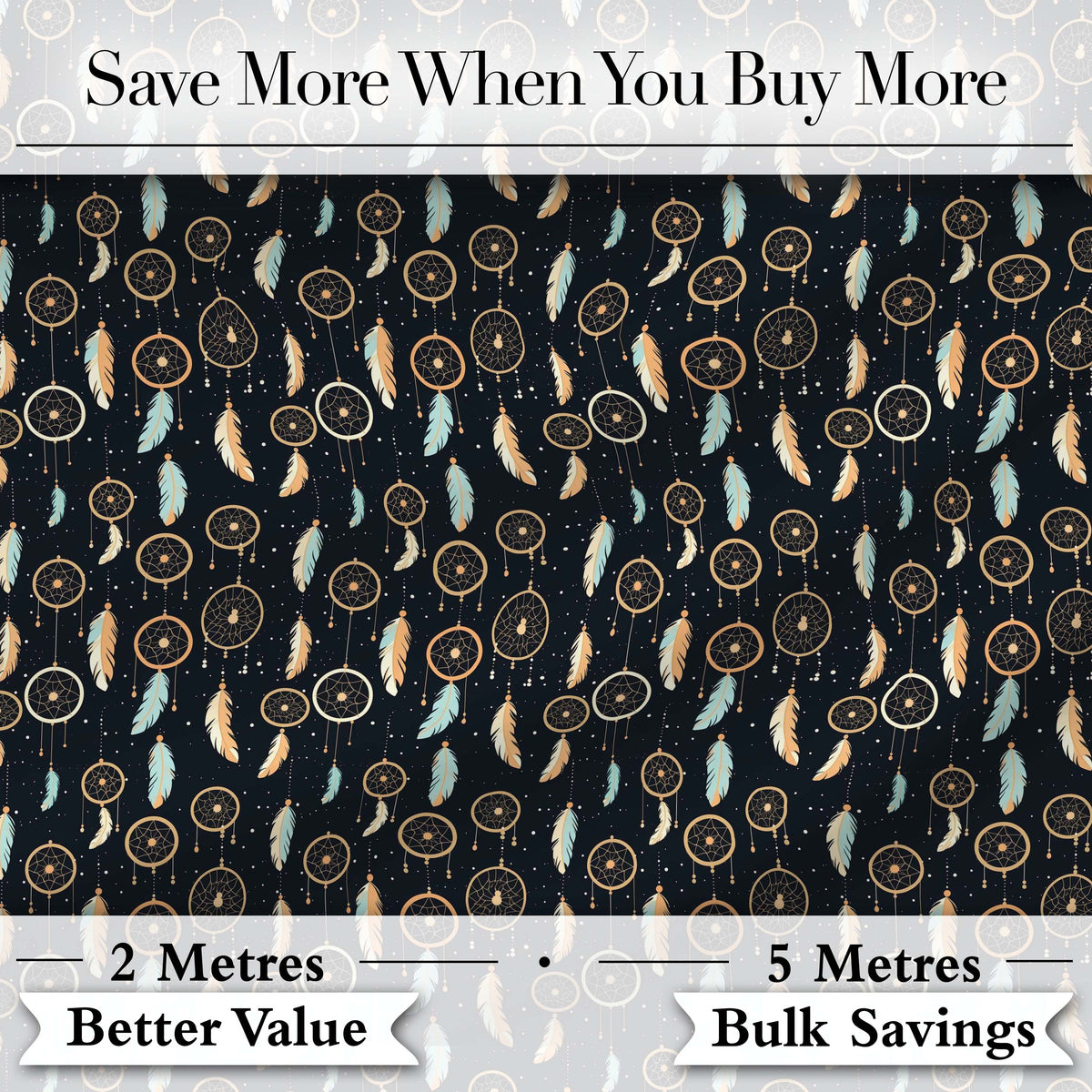 Dreamcatcher Night Sky Stars Feather Hanging Pattern Dark Background Digital Print Fabric by the Metre UK Sewing Quilting Textile