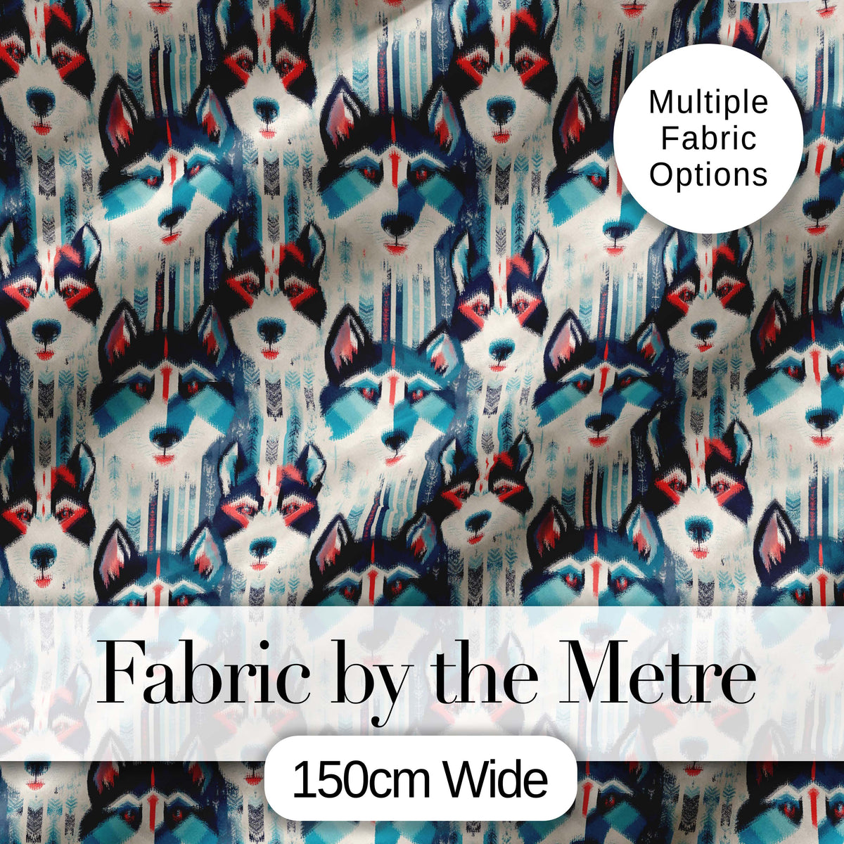 Geometric Husky Dog Faces Tribal Style Seamless Pattern Digital Print Fabric by the Metre UK Sewing Quilting Textile