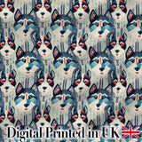 Geometric Husky Dog Faces Tribal Style Seamless Pattern Digital Print Fabric by the Metre UK Sewing Quilting Textile