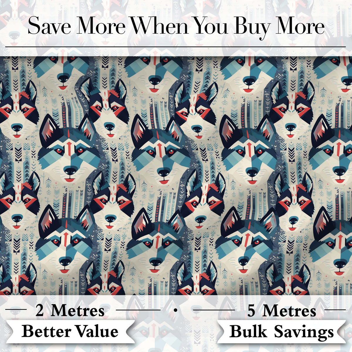 Geometric Husky Dog Faces Tribal Style Seamless Pattern Digital Print Fabric by the Metre UK Sewing Quilting Textile