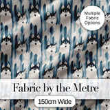Modern Minimal Husky Dogs Abstract Shapes Pattern Blue Grey Digital Print Fabric by the Metre UK Sewing Quilting Textile