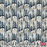 Modern Minimal Husky Dogs Abstract Shapes Pattern Blue Grey Digital Print Fabric by the Metre UK Sewing Quilting Textile