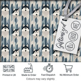 Modern Minimal Husky Dogs Abstract Shapes Pattern Blue Grey Digital Print Fabric by the Metre UK Sewing Quilting Textile