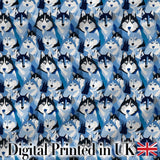 Blue Tone Husky Dog Faces Seamless Repeat Pattern Stylish Design Digital Print Fabric by the Metre UK Sewing Quilting Textile