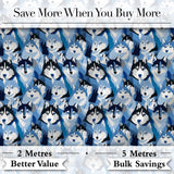 Blue Tone Husky Dog Faces Seamless Repeat Pattern Stylish Design Digital Print Fabric by the Metre UK Sewing Quilting Textile