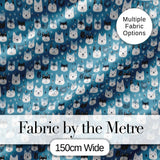 Cute Cartoon Husky Faces Playful Seamless Pattern Blue Background Digital Print Fabric by the Metre UK Sewing Quilting Textile