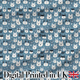 Cute Cartoon Husky Faces Playful Seamless Pattern Blue Background Digital Print Fabric by the Metre UK Sewing Quilting Textile