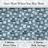 Cute Cartoon Husky Faces Playful Seamless Pattern Blue Background Digital Print Fabric by the Metre UK Sewing Quilting Textile