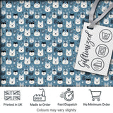 Cute Cartoon Husky Faces Playful Seamless Pattern Blue Background Digital Print Fabric by the Metre UK Sewing Quilting Textile