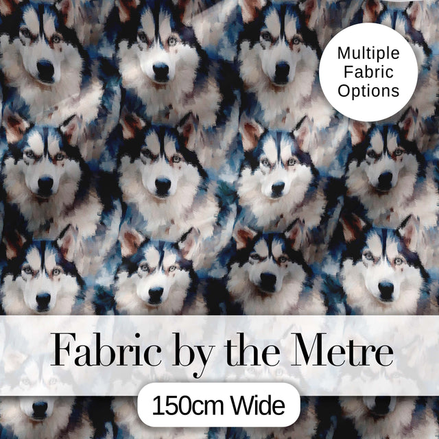 Realistic Husky Dog Portrait Repeat Pattern Soft Neutral Background Digital Print Fabric by the Metre UK Sewing Quilting Textile