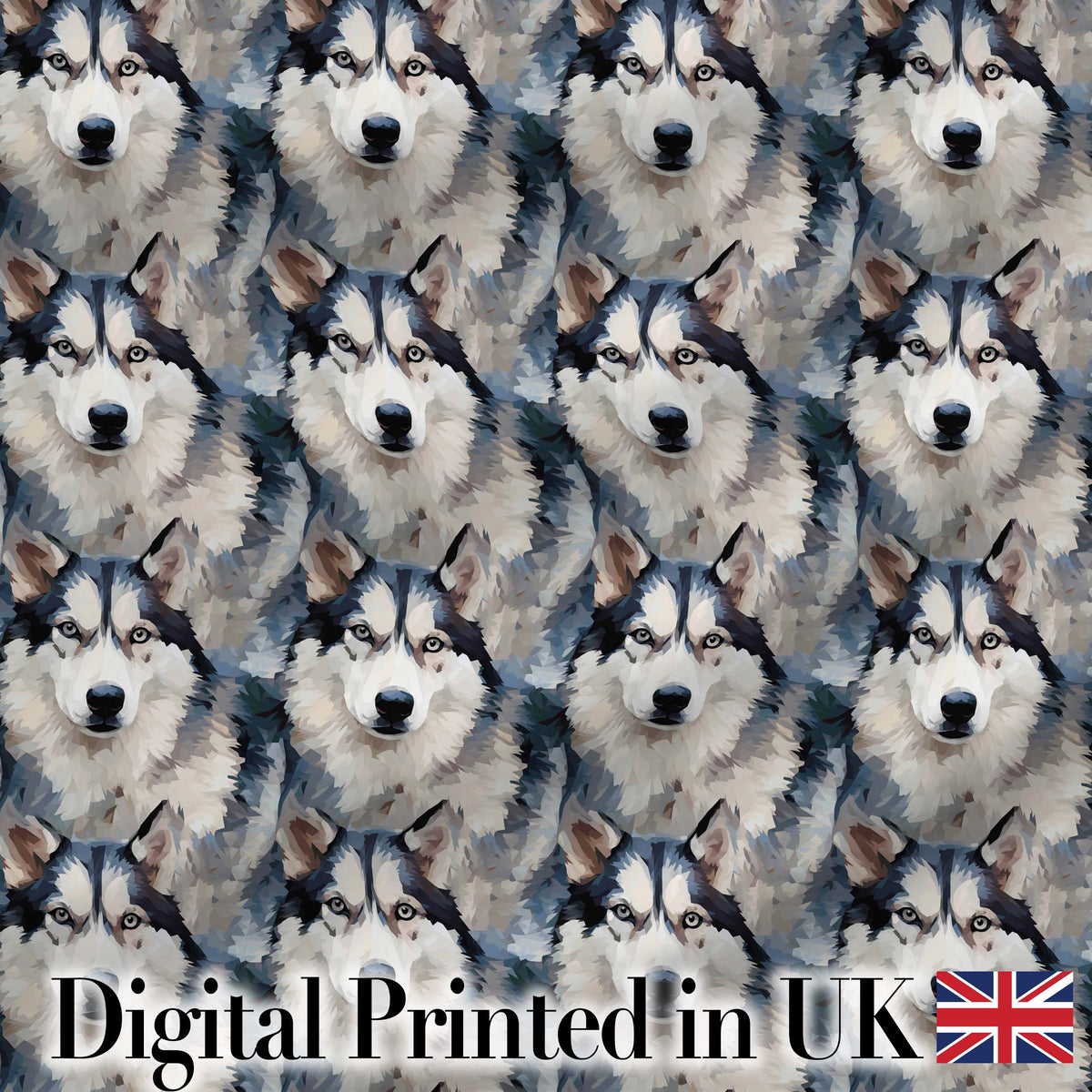 Realistic Husky Dog Portrait Repeat Pattern Soft Neutral Background Digital Print Fabric by the Metre UK Sewing Quilting Textile