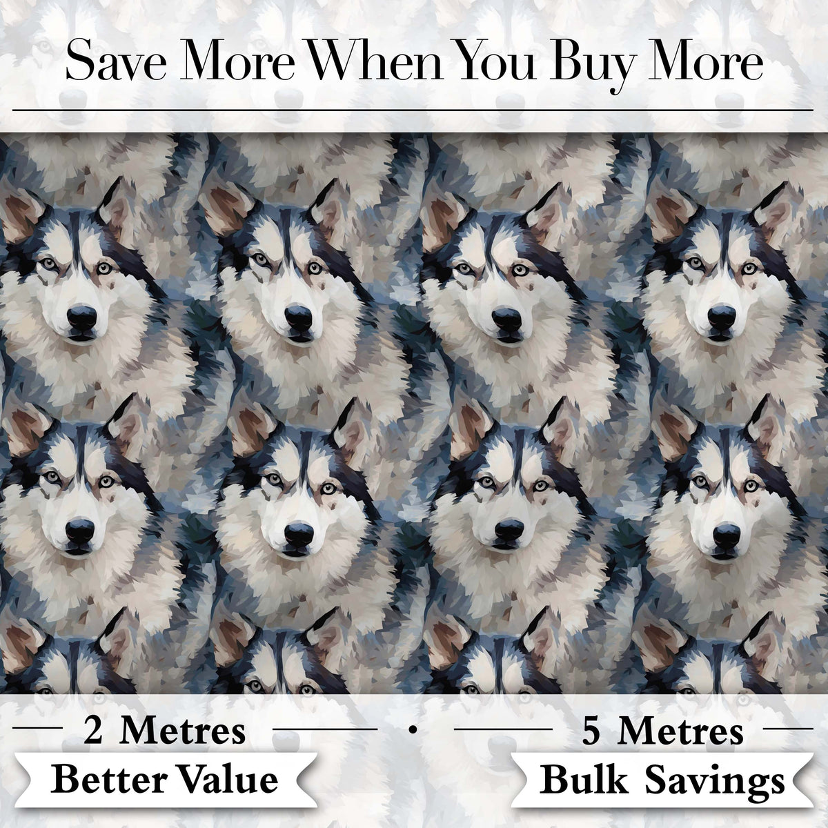 Realistic Husky Dog Portrait Repeat Pattern Soft Neutral Background Digital Print Fabric by the Metre UK Sewing Quilting Textile