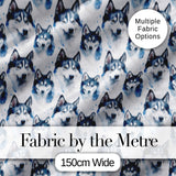 Watercolor Husky Dog Faces Seamless Pattern Soft Blue Splash Background Digital Print Fabric by the Metre UK Sewing Quilting Textile