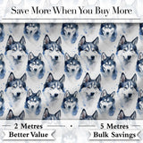 Watercolor Husky Dog Faces Seamless Pattern Soft Blue Splash Background Digital Print Fabric by the Metre UK Sewing Quilting Textile