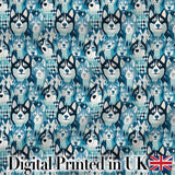 Argyle Style Husky Dog Faces Seamless Pattern Blue Geometric Background Digital Print Fabric by the Metre UK Sewing Quilting Textile