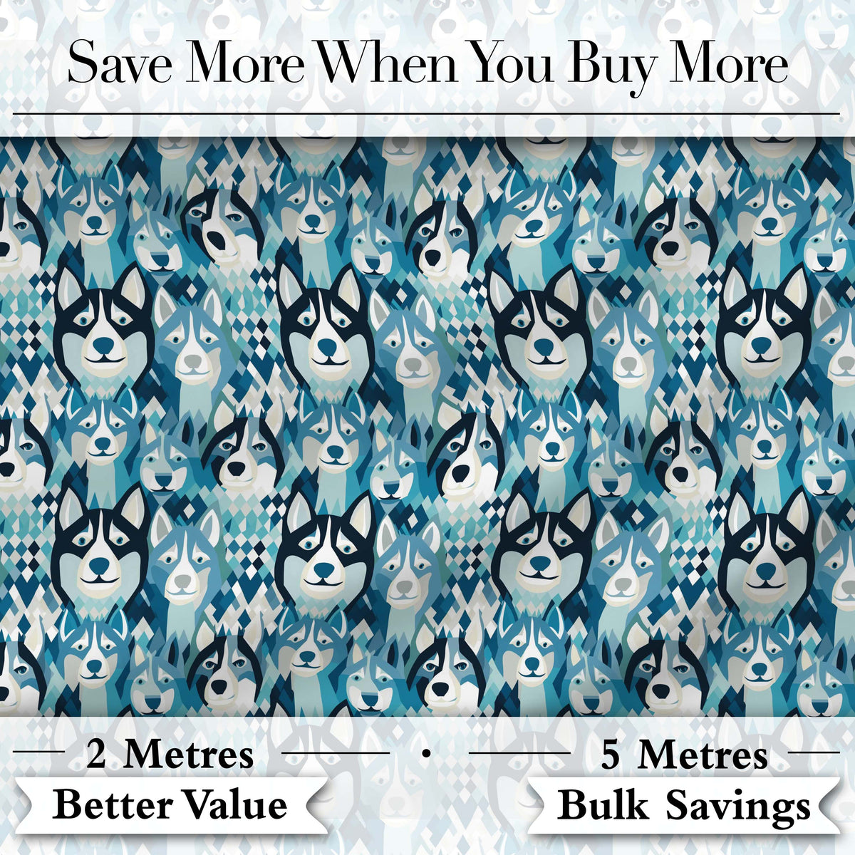 Argyle Style Husky Dog Faces Seamless Pattern Blue Geometric Background Digital Print Fabric by the Metre UK Sewing Quilting Textile