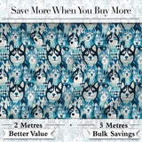 Argyle Style Husky Dog Faces Seamless Pattern Blue Geometric Background Digital Print Fabric by the Metre UK Sewing Quilting Textile