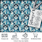 Argyle Style Husky Dog Faces Seamless Pattern Blue Geometric Background Digital Print Fabric by the Metre UK Sewing Quilting Textile