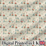 Cute Blue White Kitten with Roses Seamless Pattern Vintage Floral Background Digital Print Fabric by the Metre UK Sewing Quilting Textile