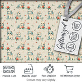 Cute Blue White Kitten with Roses Seamless Pattern Vintage Floral Background Digital Print Fabric by the Metre UK Sewing Quilting Textile