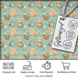 Cute Ginger Kitten with Flowers Basket Seamless Pattern Soft Teal Background Digital Print Fabric by the Metre UK Sewing Quilting Textile