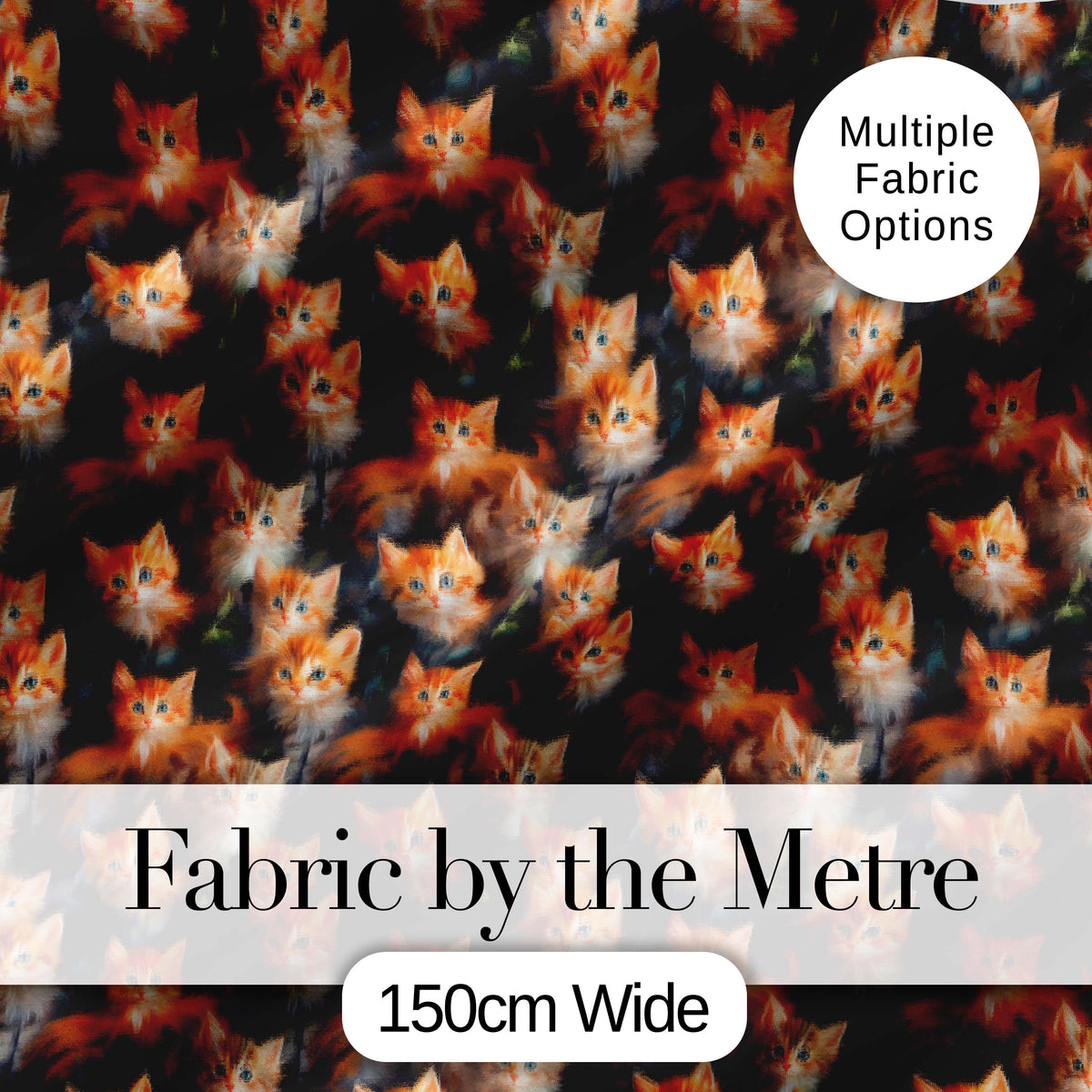 Fluffy Orange Kittens Seamless Pattern Dark Artistic Background Cute Cat Design Digital Print Fabric by the Metre UK Sewing Quilting Textile