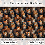 Fluffy Orange Kittens Seamless Pattern Dark Artistic Background Cute Cat Design Digital Print Fabric by the Metre UK Sewing Quilting Textile