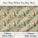Cute Kitten with Yarn and Flowers Seamless Pattern Soft Vintage Background Digital Print Fabric by the Metre UK Sewing Quilting Textile