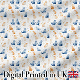 Soft Watercolor Blue and Ginger Cats Seamless Pattern Minimal White Background Digital Print Fabric by the Metre UK Sewing Quilting Textile
