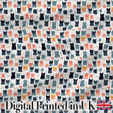Playful Cartoon Cats with Hearts and Doodles Seamless Pattern Digital Print Fabric by the Metre UK Sewing Quilting Textile