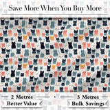 Playful Cartoon Cats with Hearts and Doodles Seamless Pattern Digital Print Fabric by the Metre UK Sewing Quilting Textile
