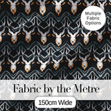 Elegant Antelope Skull Chevron Pattern Dark Background Seamless Digital Print Fabric by the Metre UK Sewing Quilting Textile