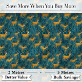 Artistic Golden Antelope on Teal Fluid Background Seamless Pattern Digital Print Fabric by the Metre UK Sewing Quilting Textile