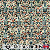Decorative Deer and Floral Folk Art Pattern Cream Background Digital Print Fabric by the Metre UK Sewing Quilting Textile