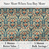 Decorative Deer and Floral Folk Art Pattern Cream Background Digital Print Fabric by the Metre UK Sewing Quilting Textile