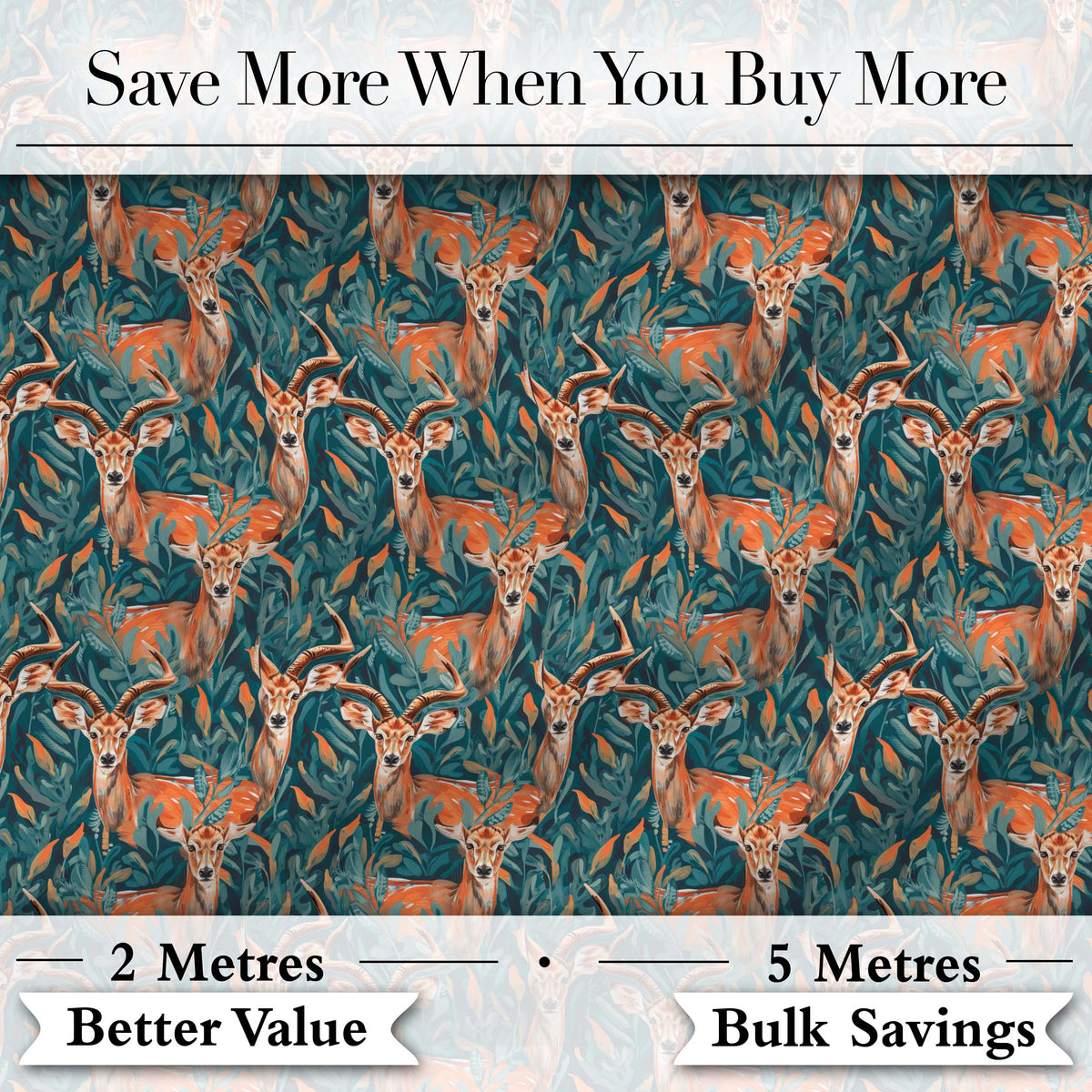 Vibrant Impala Deer in Lush Jungle Leaves Seamless Pattern Digital Print Fabric by the Metre UK Sewing Quilting Textile