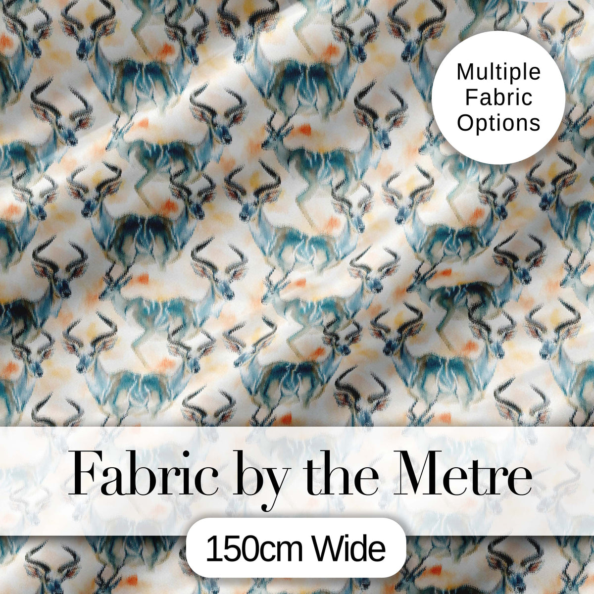 Watercolor Antelope with Soft Pastel Background Seamless Pattern Digital Print Fabric by the Metre UK Sewing Quilting Textile