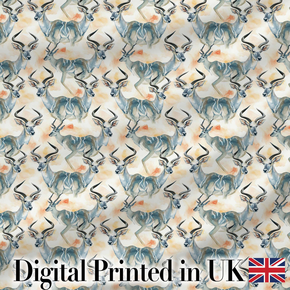 Watercolor Antelope with Soft Pastel Background Seamless Pattern Digital Print Fabric by the Metre UK Sewing Quilting Textile