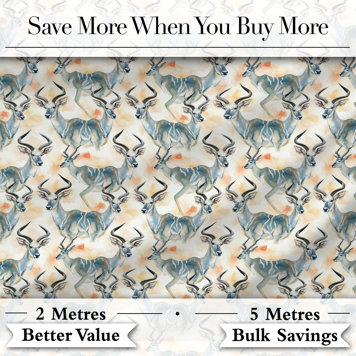 Watercolor Antelope with Soft Pastel Background Seamless Pattern Digital Print Fabric by the Metre UK Sewing Quilting Textile
