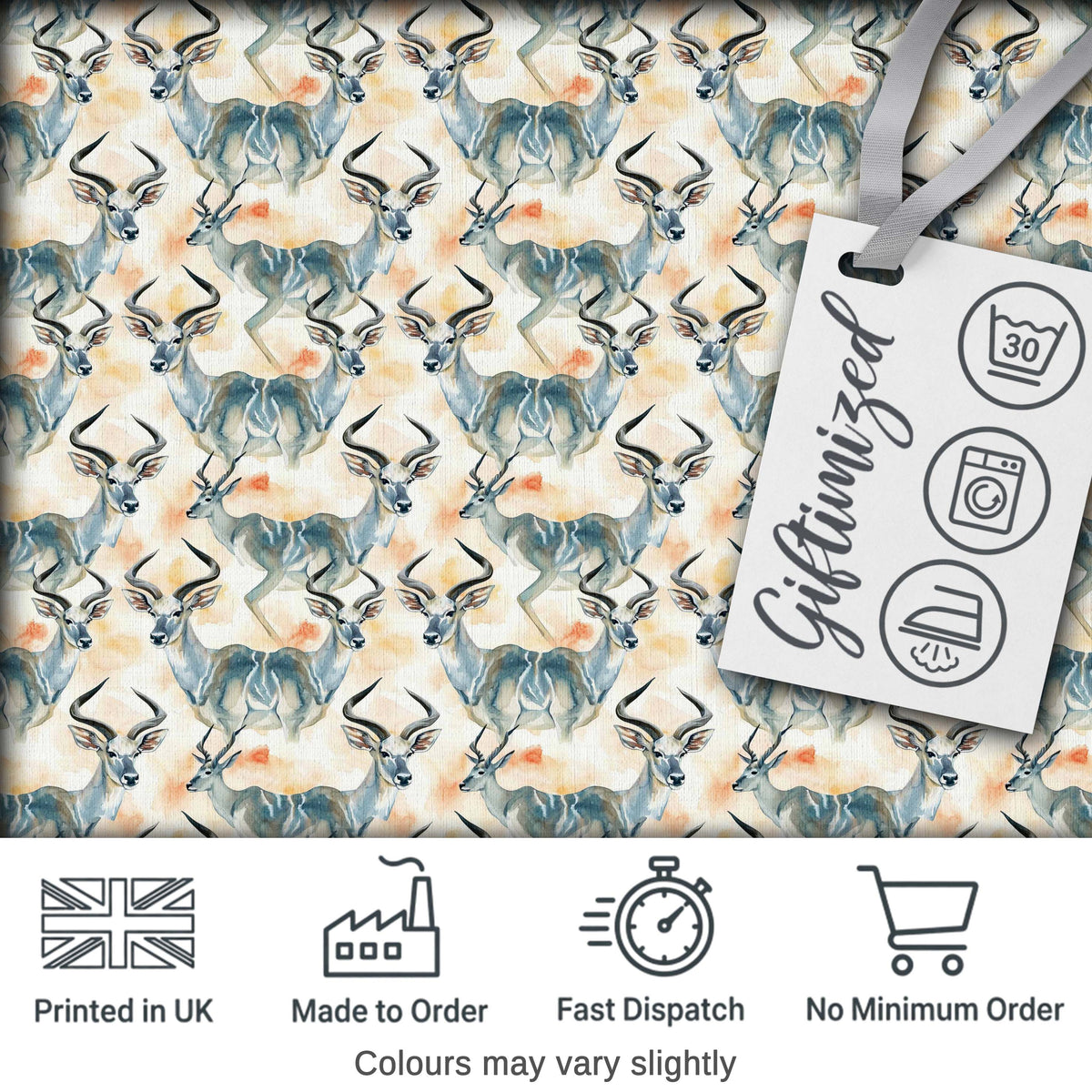 Watercolor Antelope with Soft Pastel Background Seamless Pattern Digital Print Fabric by the Metre UK Sewing Quilting Textile