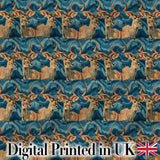 Elegant Kudu Antelope with Blue Marble Texture Seamless Pattern Digital Print Fabric by the Metre UK Sewing Quilting Textile