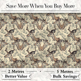 Natural Gazelle with Botanical Leaves Neutral Background Seamless Pattern Digital Print Fabric by the Metre UK Sewing Quilting Textile