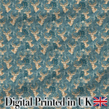 Minimal Antelope Heads on Textured Blue Background Seamless Pattern Digital Print Fabric by the Metre UK Sewing Quilting Textile