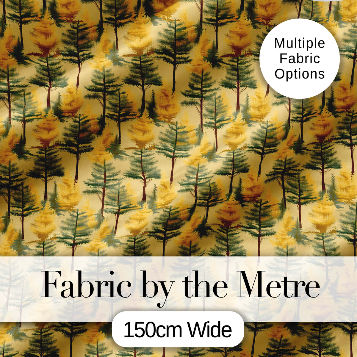 Golden Forest Trees Repeating Woodland Seamless Pattern Digital Print Fabric by the Metre UK Sewing Quilting Textile