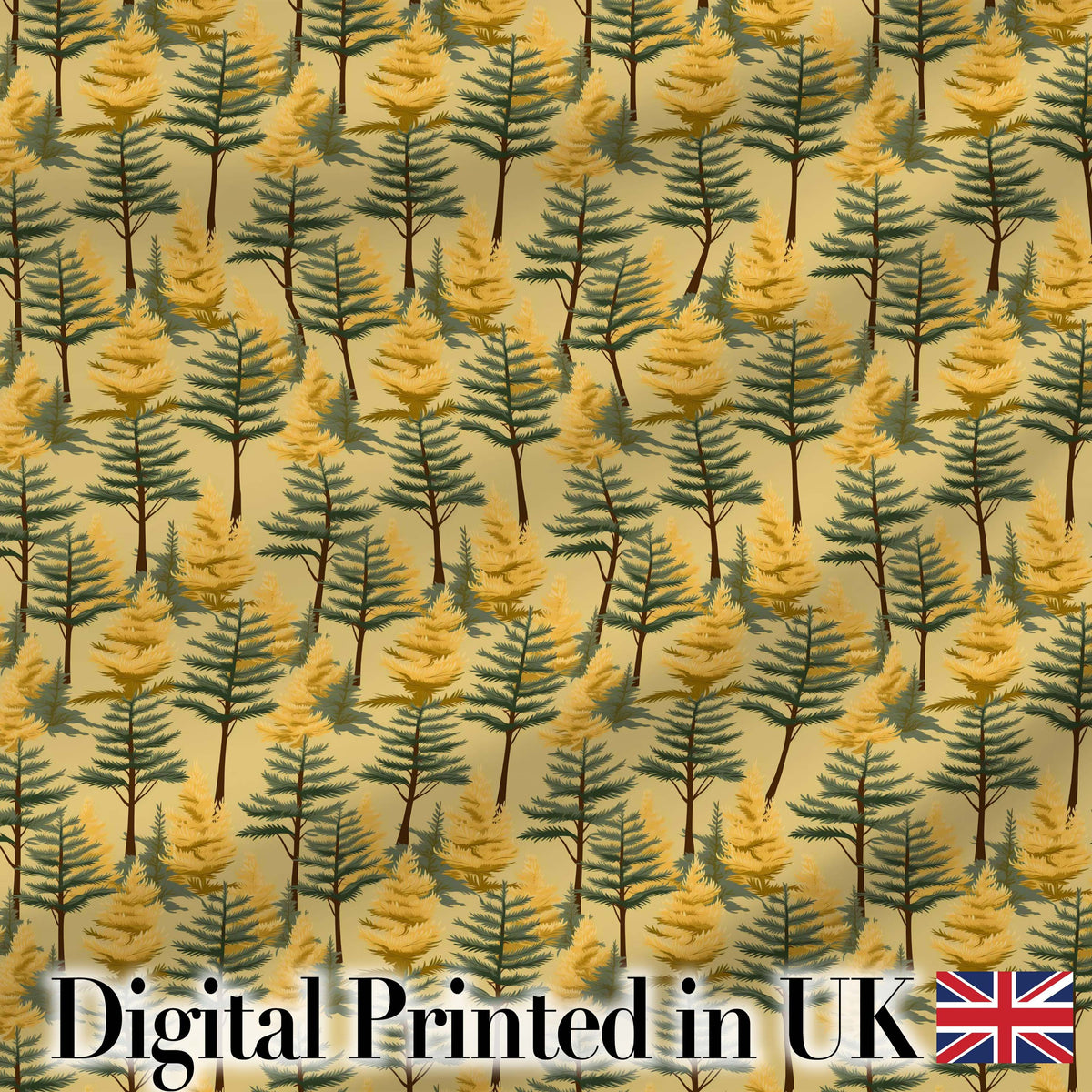 Golden Forest Trees Repeating Woodland Seamless Pattern Digital Print Fabric by the Metre UK Sewing Quilting Textile