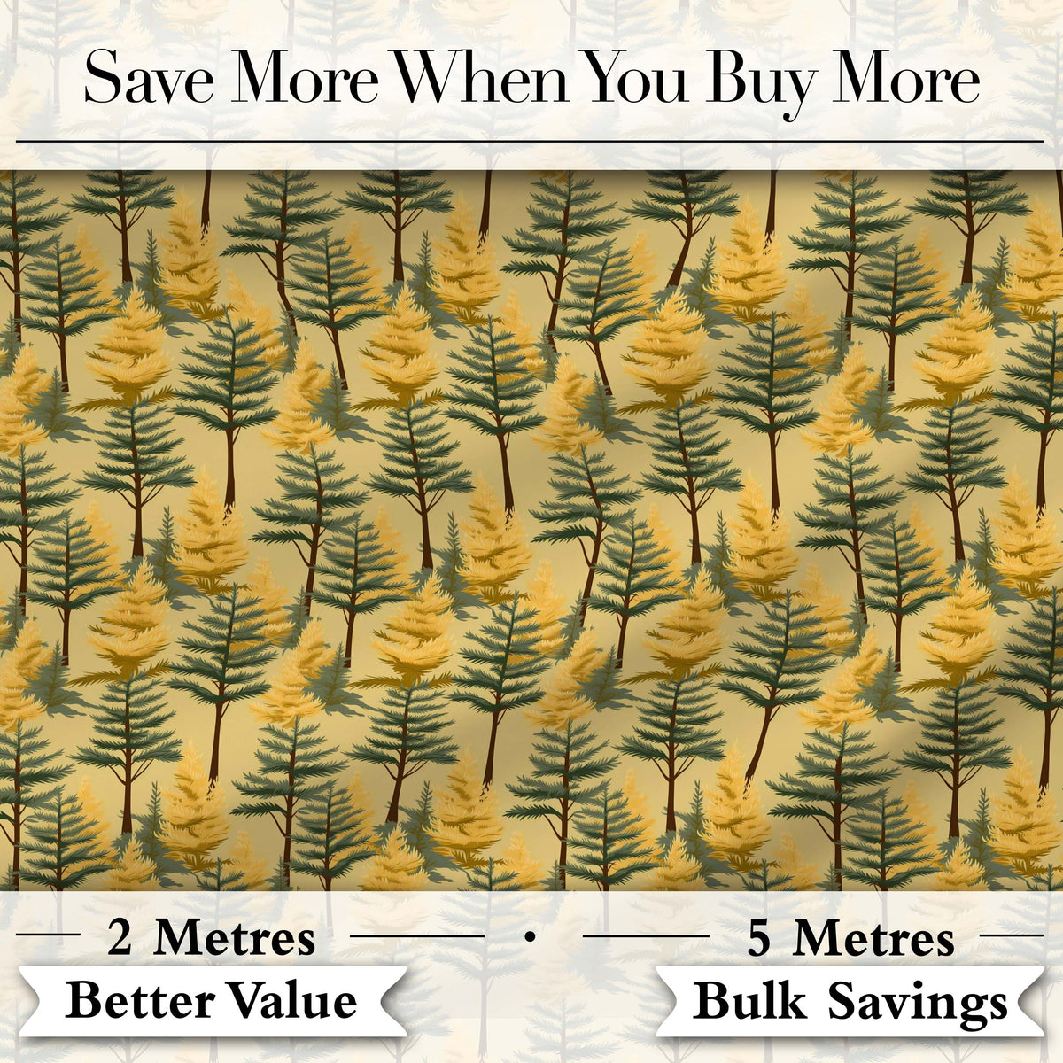 Golden Forest Trees Repeating Woodland Seamless Pattern Digital Print Fabric by the Metre UK Sewing Quilting Textile