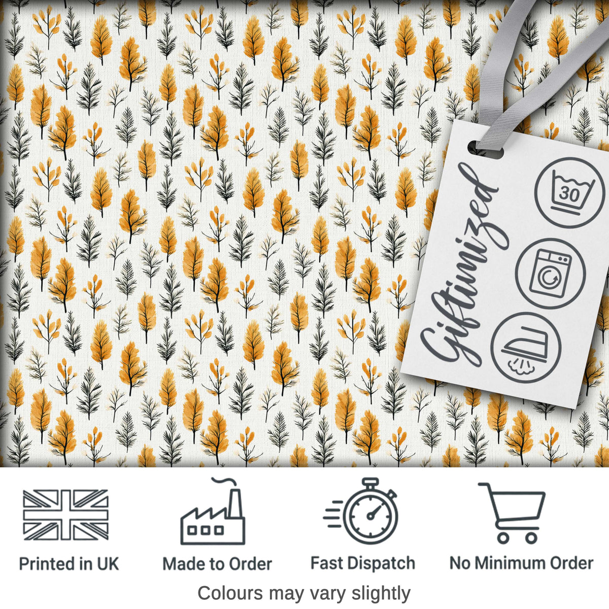 Minimal Autumn Leaves and Sprigs Neutral Seamless Pattern Digital Print Fabric by the Metre UK Sewing Quilting Textile
