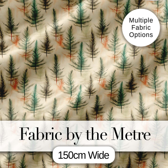 Soft Watercolor Pine Leaves Natural Seamless Pattern Digital Print Fabric by the Metre UK Sewing Quilting Textile