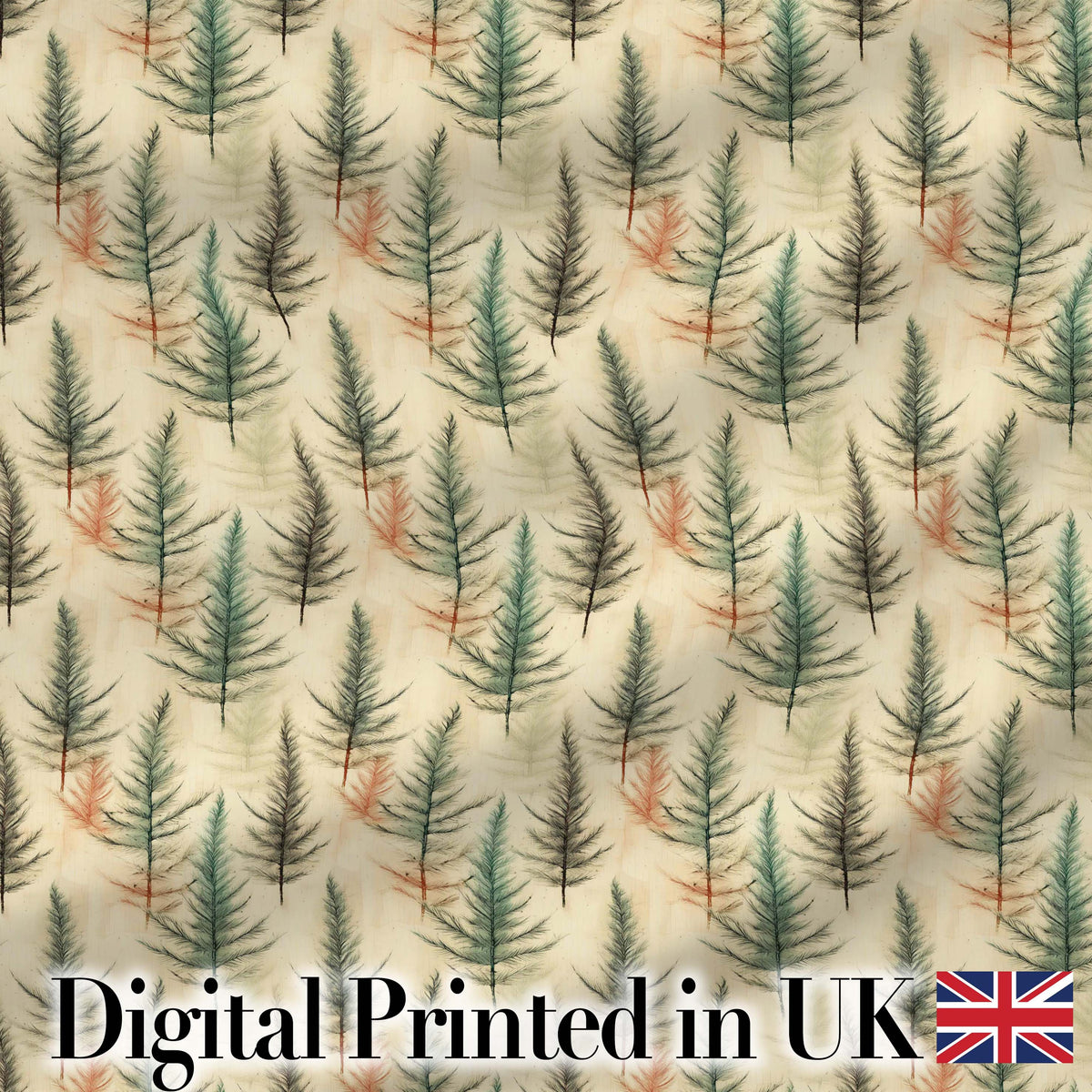 Soft Watercolor Pine Leaves Natural Seamless Pattern Digital Print Fabric by the Metre UK Sewing Quilting Textile